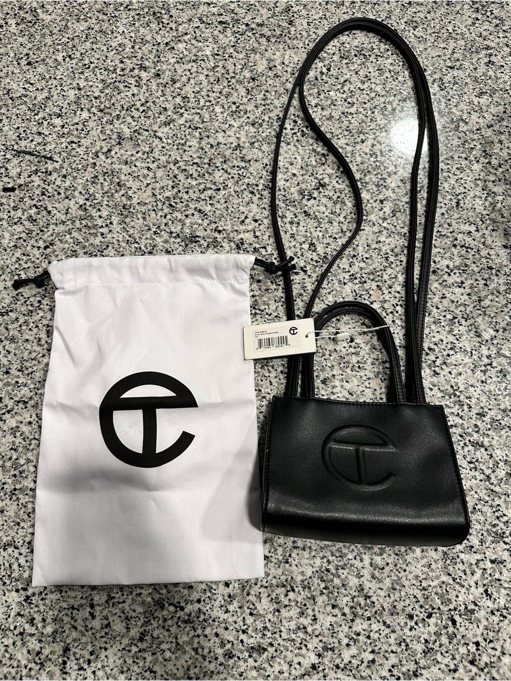 Telfar Black Mini Shopping Bag with Embossed Logo and Strap